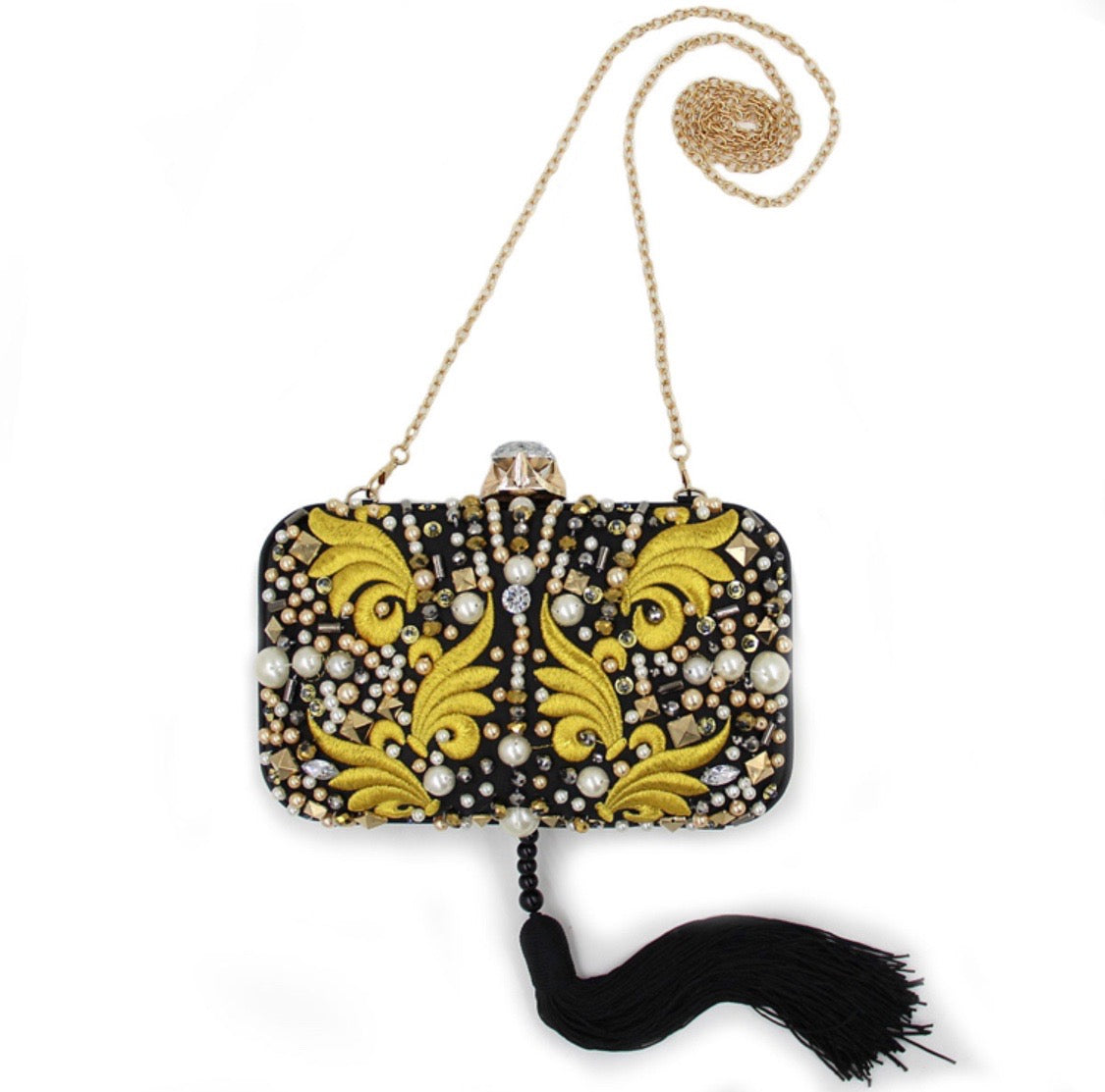 Tassel Gold Embroidery Clutch