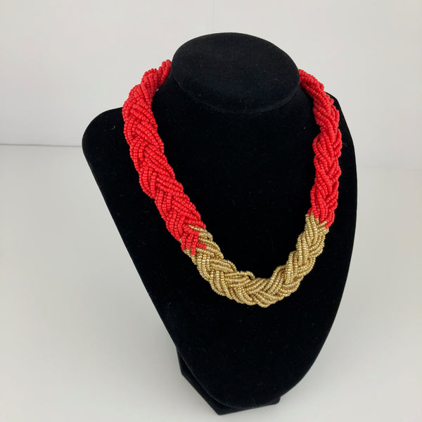 Red and Gold Bead Bohemian Necklace