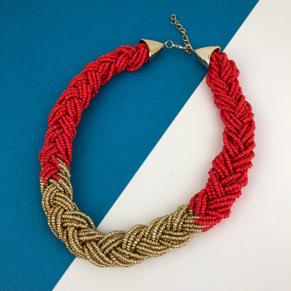 Red and Gold Bead Bohemian Necklace