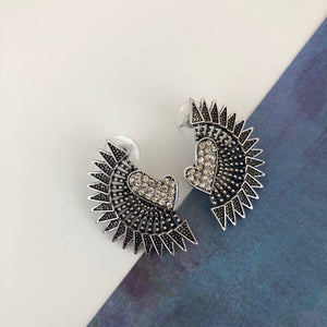 Silver Tone Hearts and Spikes Stud Earings