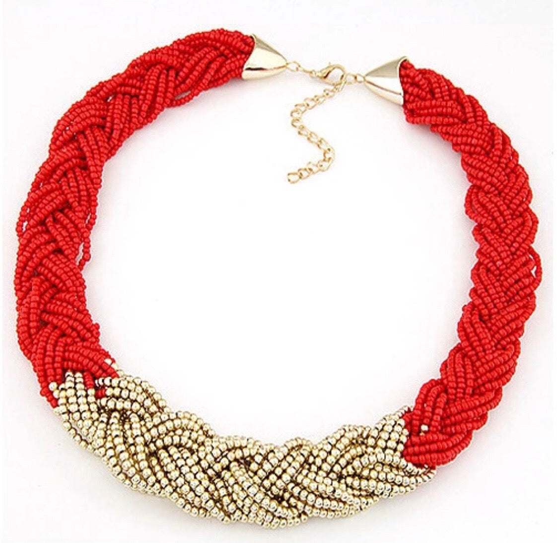 Red and Gold Bead Bohemian Necklace