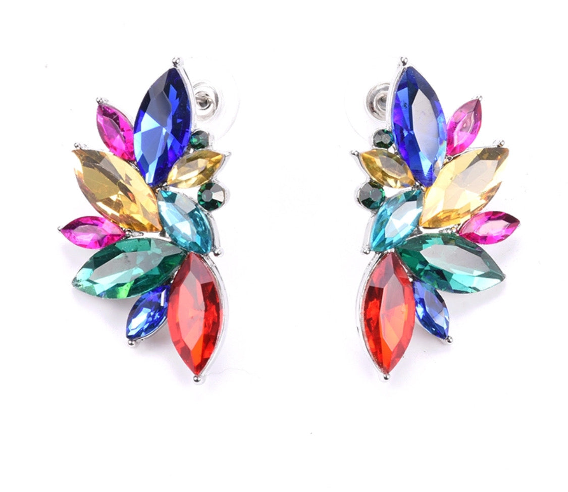 Bohemian Glass Statement Stud Earrings Multicolored