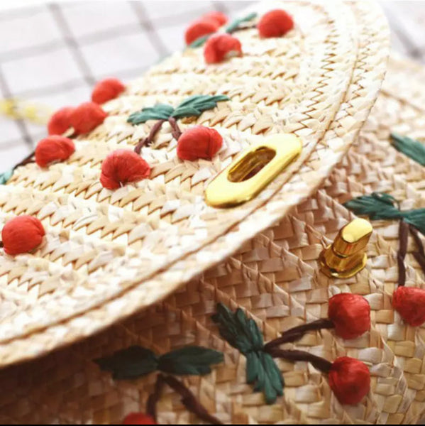 Cherry Rattan Clutch Bag