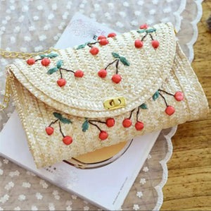 Cherry Rattan Clutch Bag