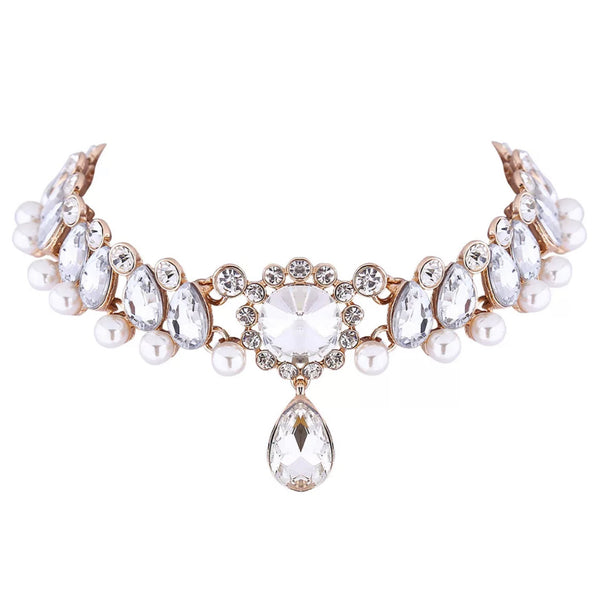 Crystal Pearl Choker Necklace