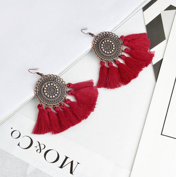 Round Dangle Fringe Earrings