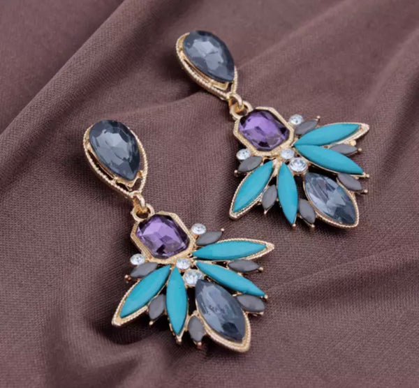 Turquoise Rhinestone Drop Earrings